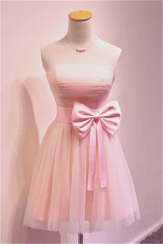 "Striped dresses for women with a classic touch"Girly Simple Short Pink Strapless Homecoming Dresses PG034 "Striped dresses for women with a classic touch"Girly Simple Short Pink Strapless Homecoming Dresses PG034