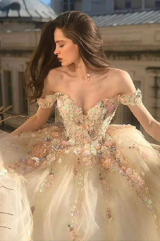 "Mother of the bride dresses for women in elegant styles"Gorgeous Off Shoulder Champagne Lace Floral Prom Dress Forml Dress PSK289 "Mother of the bride dresses for women in elegant styles"Gorgeous Off Shoulder Champagne Lace Floral Prom Dress Forml Dress PSK289