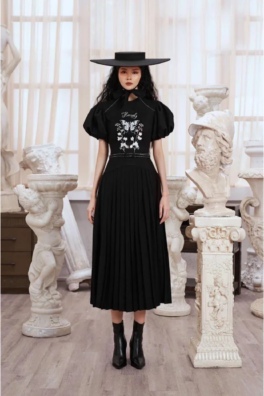 "Hurry! Limited Stock - Get Your Dream Dress with a Special Discount"Gwyneth Pleated Puffy Sleeved Texture Midi Dress