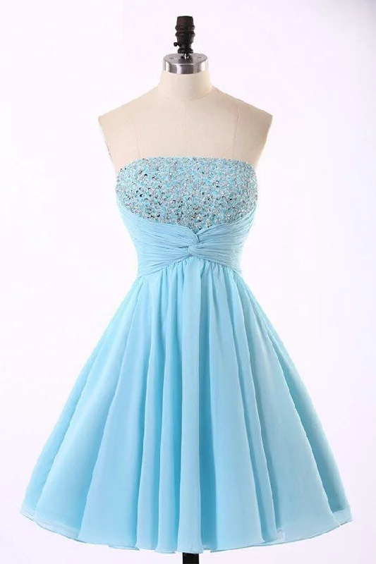 "Pleated dresses for women with a graceful movement"High Quality Chiffon Light Blue Homecoming Dresses PG022 "Pleated dresses for women with a graceful movement"High Quality Chiffon Light Blue Homecoming Dresses PG022