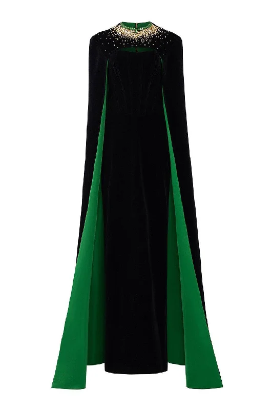 "Sequined dresses for women to shine at parties"Kallie Sheath Cape Sleeved Velvet Floor Length Dress "Sequined dresses for women to shine at parties"Kallie Sheath Cape Sleeved Velvet Floor Length Dress