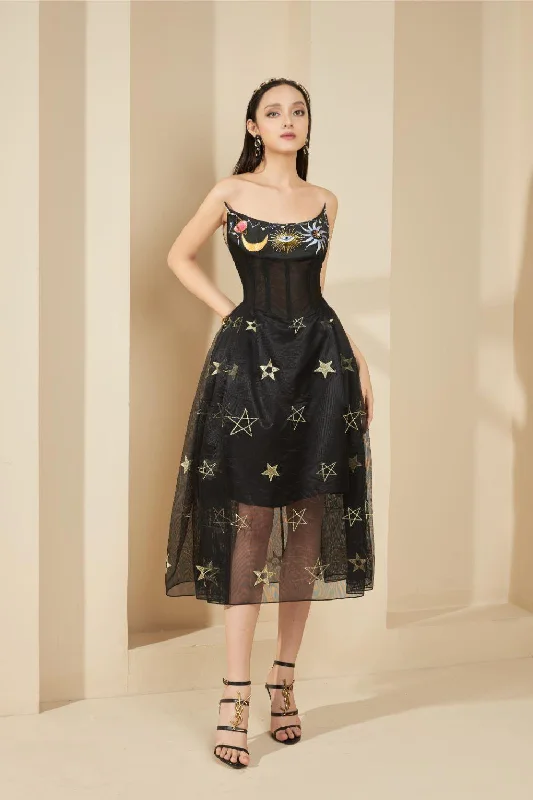 "Bodycon dresses for women to show off curves"LeBlanc Strapless Corset Waist Mesh Sheer Midi Dress "Bodycon dresses for women to show off curves"LeBlanc Strapless Corset Waist Mesh Sheer Midi Dress