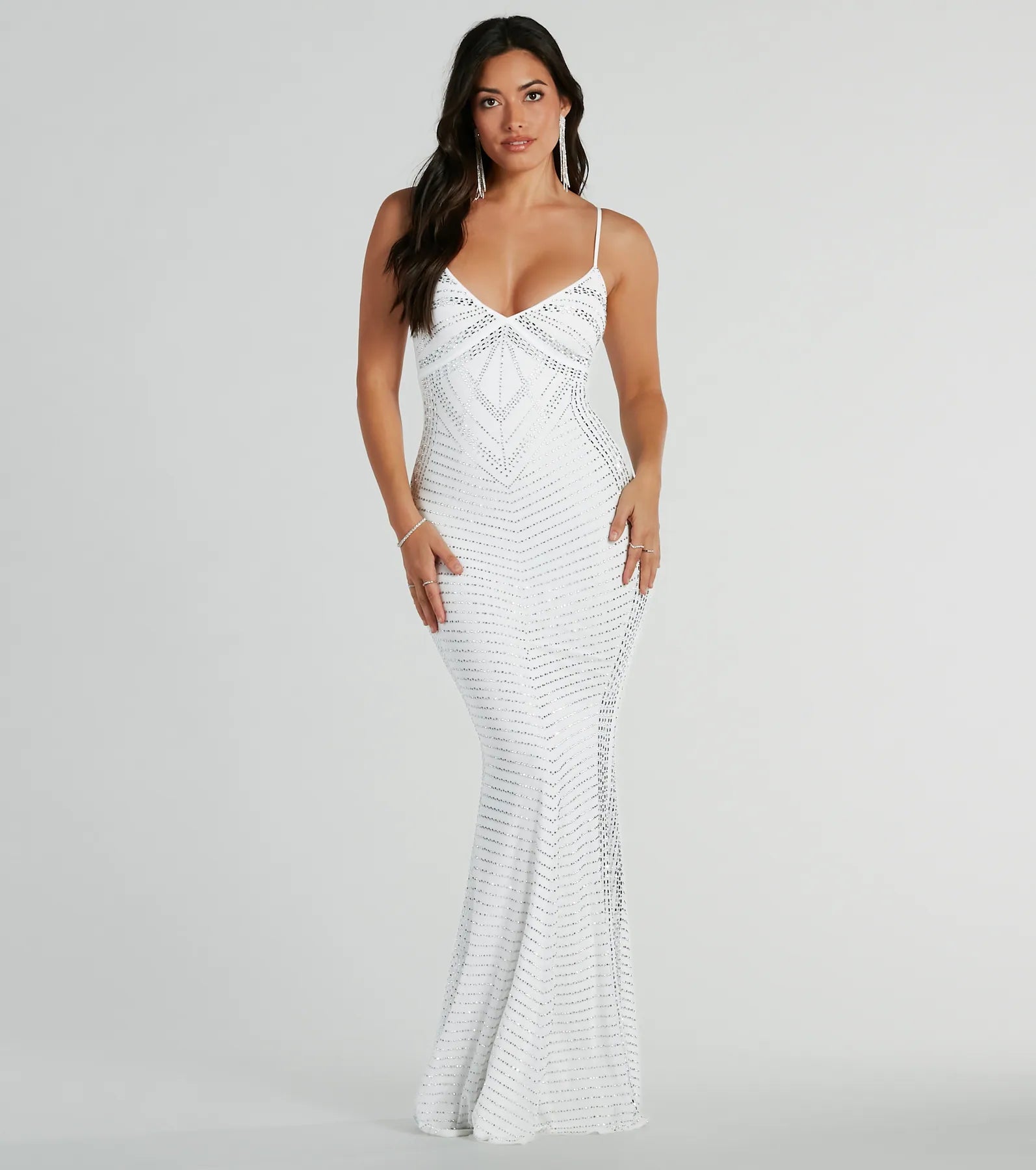 "Long sleeve dresses for women in cold weather"Leni V-Neck Mermaid Rhinestone Formal Dress "Long sleeve dresses for women in cold weather"Leni V-Neck Mermaid Rhinestone Formal Dress