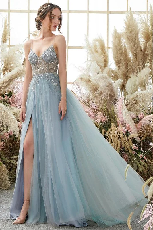 "Maxi dresses for women to wear in the fall"Light Blue A-line Tulle Prom Dresses Beading Evening Dresses PSK291