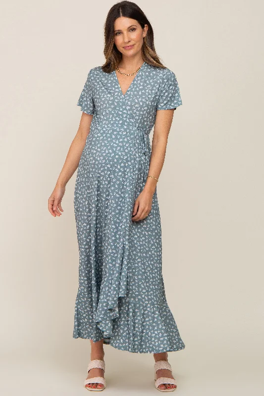 "Short dresses for women for a night out clubbing"Light Olive Floral Wrap Front V-Neck Short Sleeve Maternity Midi Dress "Short dresses for women for a night out clubbing"Light Olive Floral Wrap Front V-Neck Short Sleeve Maternity Midi Dress