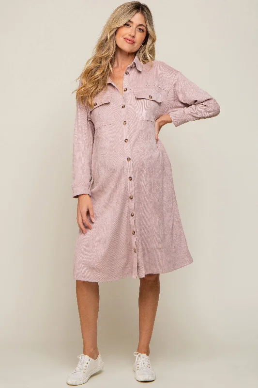 "Animal print dresses for women who love bold styles"Light Pink Knit Corduroy Button Down Maternity Midi Dress "Animal print dresses for women who love bold styles"Light Pink Knit Corduroy Button Down Maternity Midi Dress