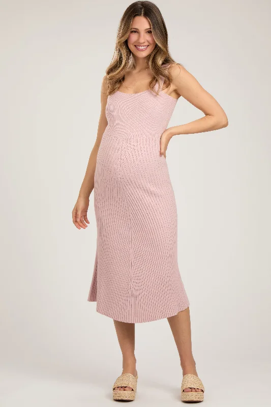 "Beaded dresses for women for a glamorous look"Light Pink Sweater Knit A-Line Maternity Midi Dress "Beaded dresses for women for a glamorous look"Light Pink Sweater Knit A-Line Maternity Midi Dress