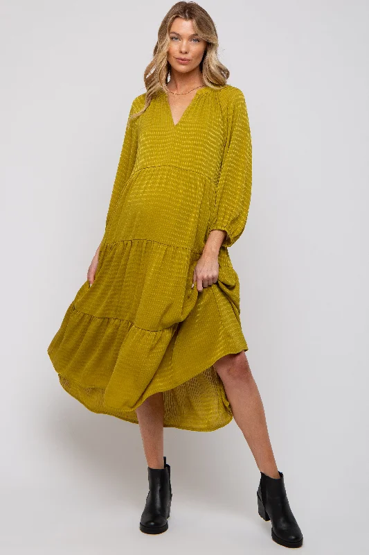 "Lace dresses for women for a romantic and elegant look"Lime Textured Tiered Maternity Midi Dress "Lace dresses for women for a romantic and elegant look"Lime Textured Tiered Maternity Midi Dress