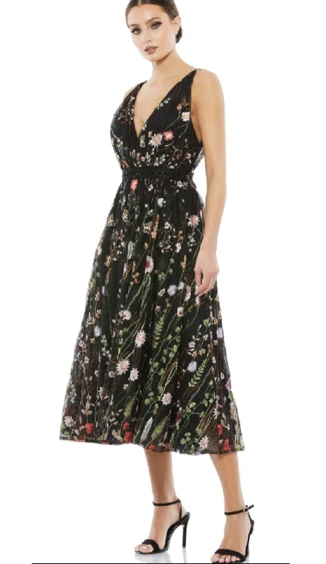 "Boho wedding dresses for women for a free - spirited vibe"Mac Duggal 26557 Sleeveless Floral Midi Dress "Boho wedding dresses for women for a free - spirited vibe"Mac Duggal 26557 Sleeveless Floral Midi Dress