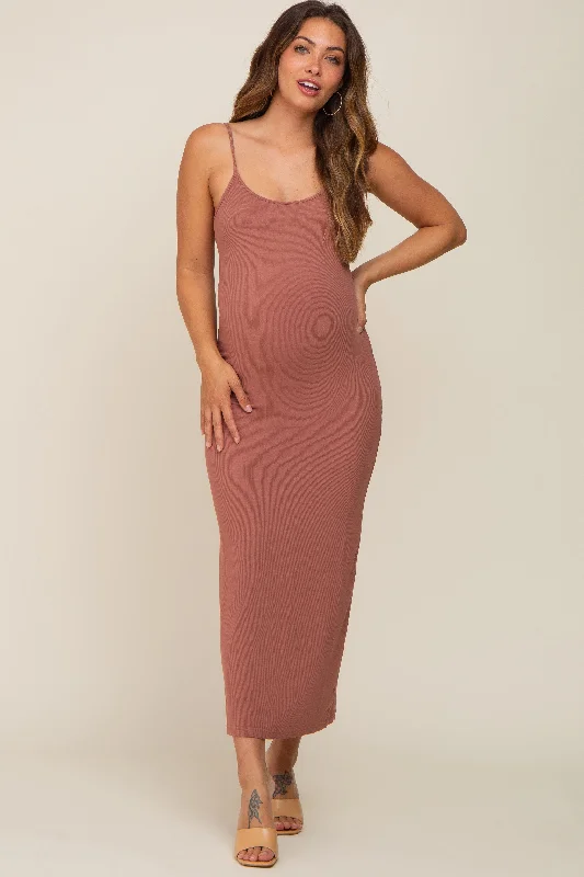 "Stylish cocktail dresses for women on a budget"Mauve Ribbed Basic Maternity Midi Dress "Stylish cocktail dresses for women on a budget"Mauve Ribbed Basic Maternity Midi Dress