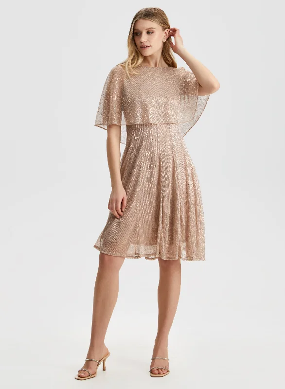 "Smart casual dresses for women for work - to - weekend transitions"Mesh Detail Capelet Dress "Smart casual dresses for women for work - to - weekend transitions"Mesh Detail Capelet Dress