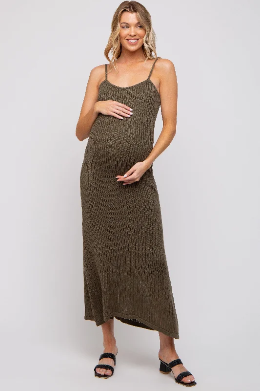 "Striped dresses for women with a classic touch"Olive Open Knit Crochet Maternity Midi Dress "Striped dresses for women with a classic touch"Olive Open Knit Crochet Maternity Midi Dress