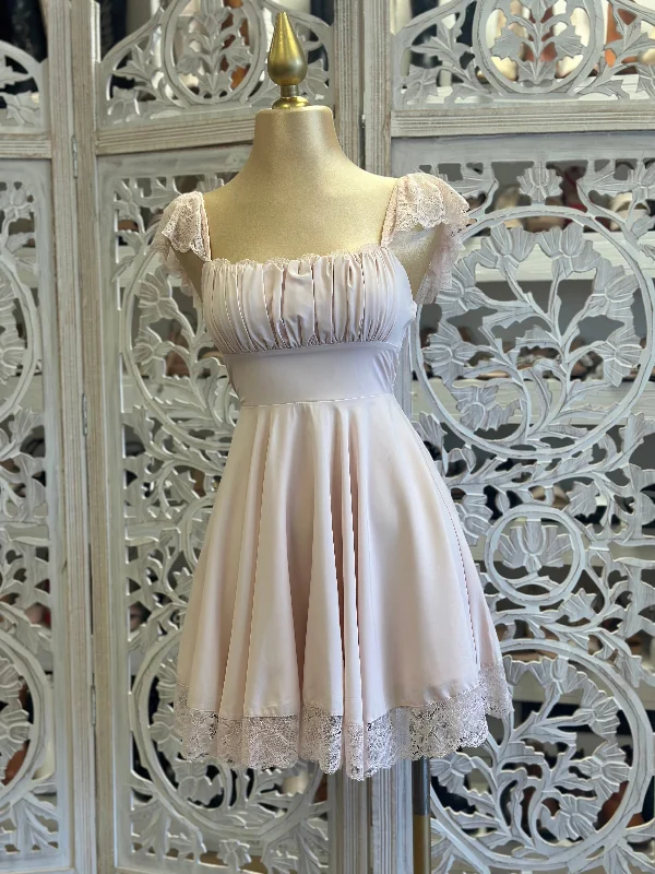 "Black dresses for women for a classic and timeless appearance"Pale Pink Lace Sleeve Flowy Dress- Not Stretchy "Black dresses for women for a classic and timeless appearance"Pale Pink Lace Sleeve Flowy Dress- Not Stretchy
