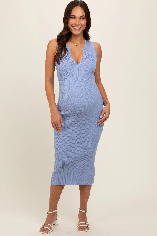 "Short dresses for women for a night out clubbing"Periwinkle V-Neck Knit Maternity Midi Dress