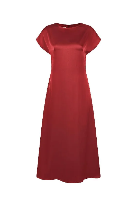 "Long sleeve dresses for women in cold weather"Rose A-line Round Neck Poly Silk Calf Length Dress "Long sleeve dresses for women in cold weather"Rose A-line Round Neck Poly Silk Calf Length Dress