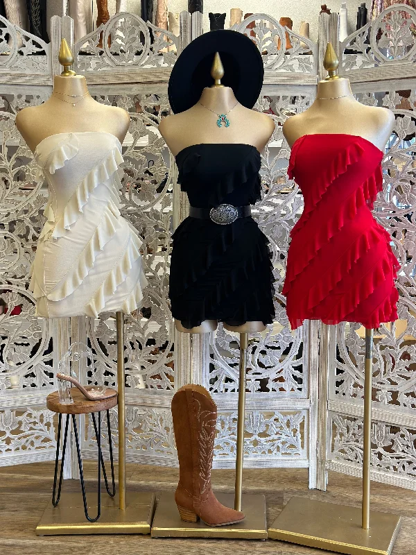 "Exclusive Discount: 30% Off All Women's Dresses for a Limited Period"Ruffle Strapless Mini Dress- Stretchy