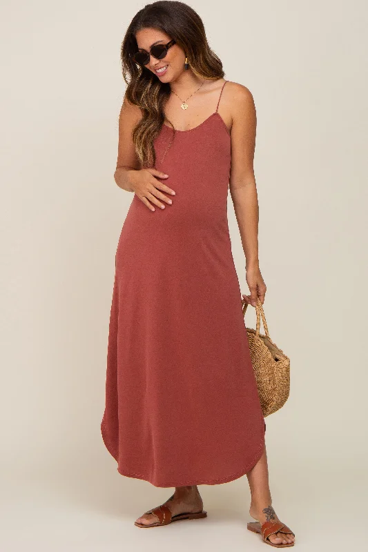 "Designer - inspired women's evening dresses"Rust Basic Maternity Midi Dress