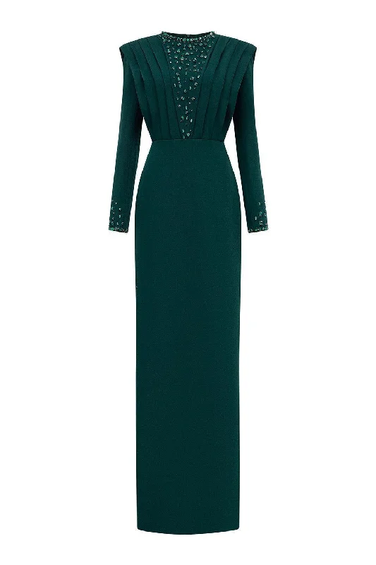 "Sequined dresses for women to shine at parties"Sabrina Sheath Pleated Shoulder Crepe Floor Length Dress "Sequined dresses for women to shine at parties"Sabrina Sheath Pleated Shoulder Crepe Floor Length Dress