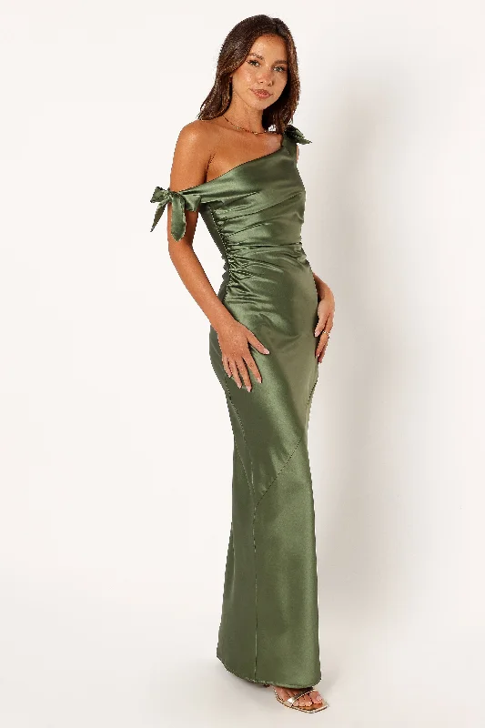 "Homecoming dresses for women to stand out"Selma Off Shoulder Maxi Dress - Olive