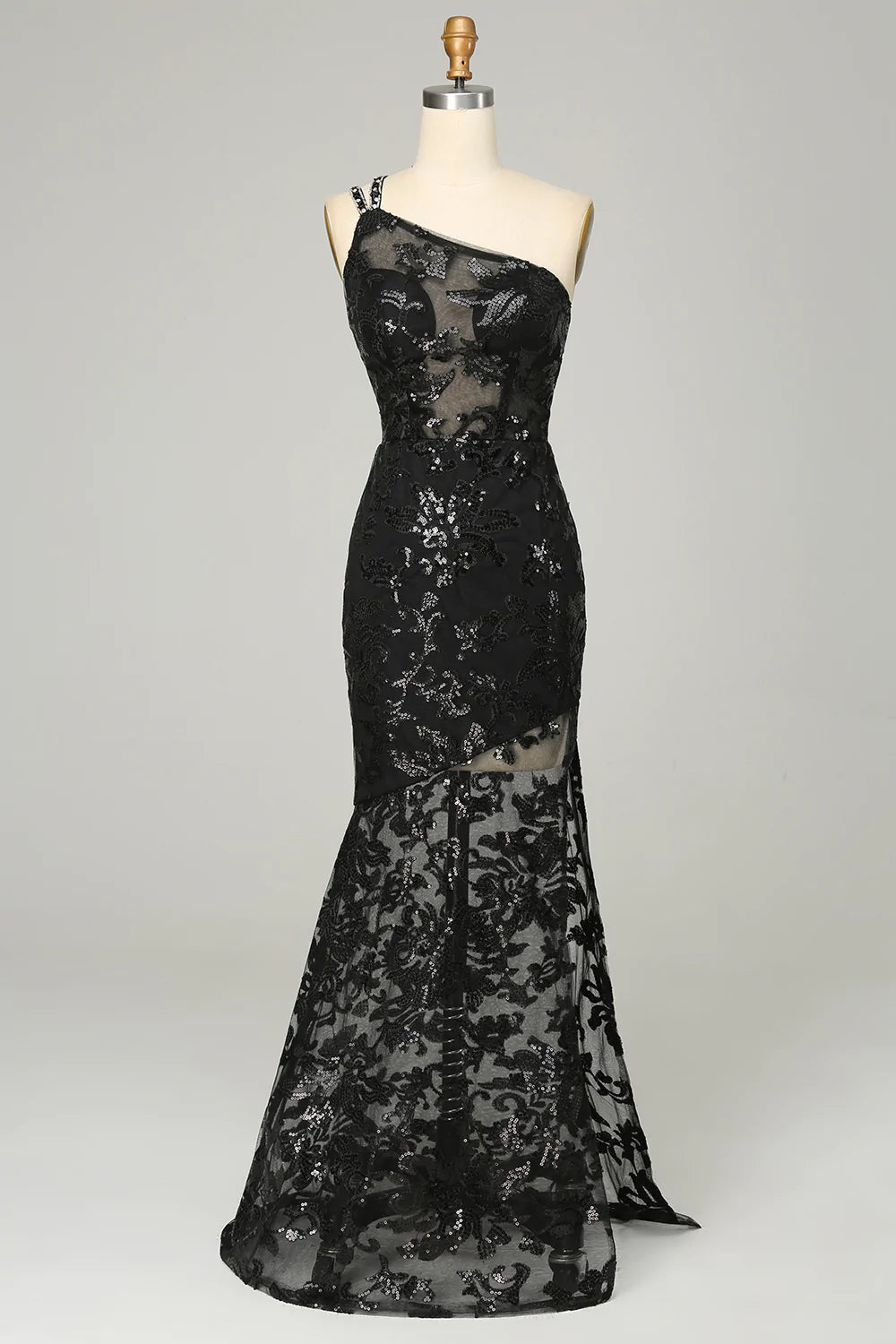 "Black tie dresses for women for formal galas"Sheath One Shoulder Backless Black Lace Long Prom Dress "Black tie dresses for women for formal galas"Sheath One Shoulder Backless Black Lace Long Prom Dress