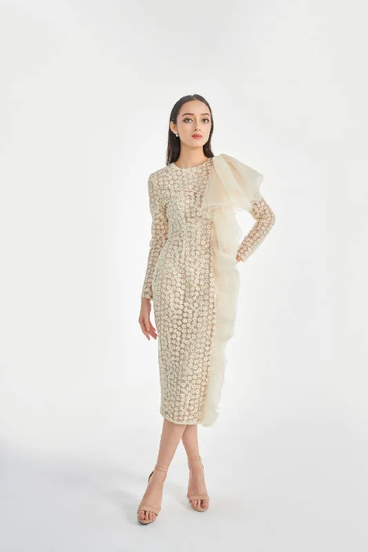 "Denim dresses for women for a casual and cool style"Sterling Pencil Long Sleeved Silk Organza Midi Dress