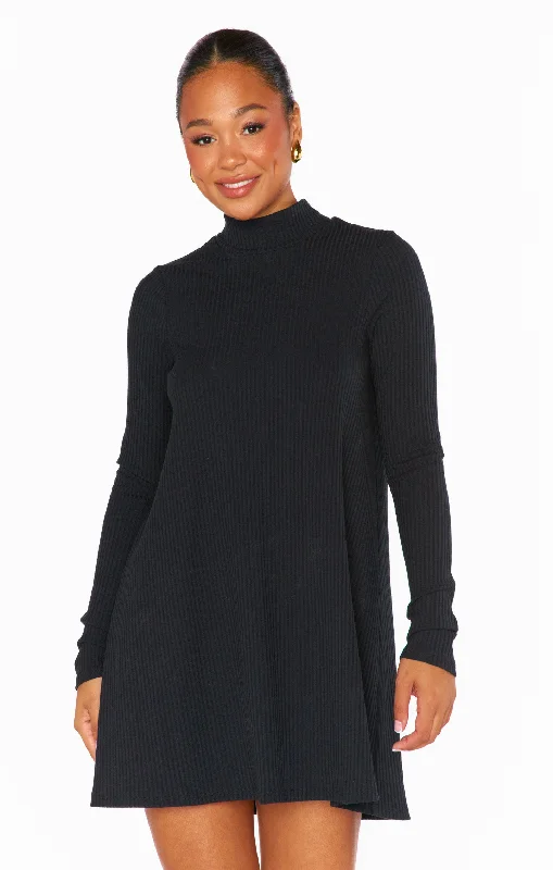 "Trendy casual dresses for women to wear at the beach"Tammy Turtleneck Dress ~ Winter Rib Black "Trendy casual dresses for women to wear at the beach"Tammy Turtleneck Dress ~ Winter Rib Black
