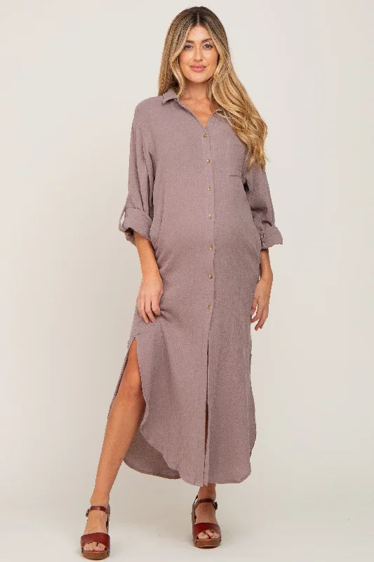 "VIP Sale: Extra 15% Off on Women's Dresses for Our Loyal Customers"Taupe Button Down 3/4 Sleeve Maternity Midi Dress "VIP Sale: Extra 15% Off on Women's Dresses for Our Loyal Customers"Taupe Button Down 3/4 Sleeve Maternity Midi Dress