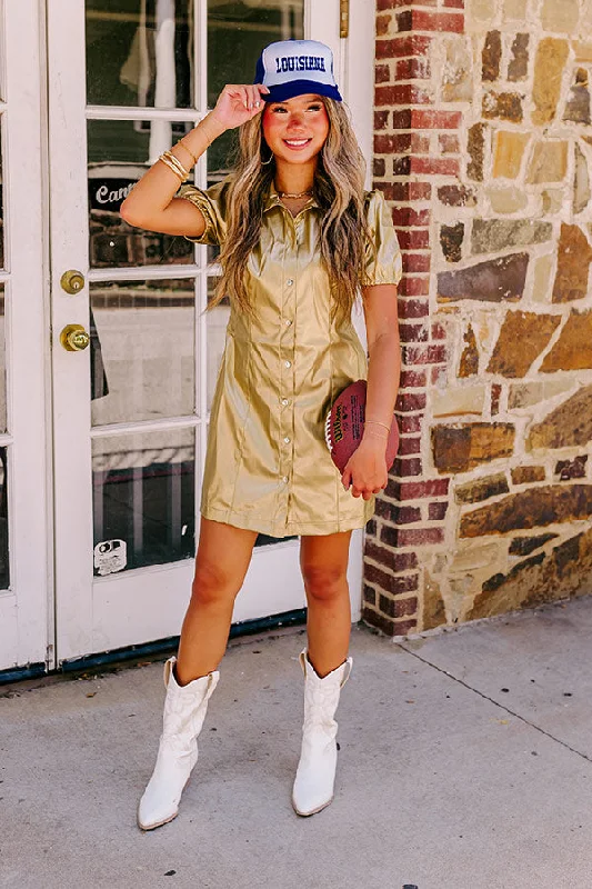 "Sustainable and eco - friendly women's dresses"Winning Team Metallic Mini Dress