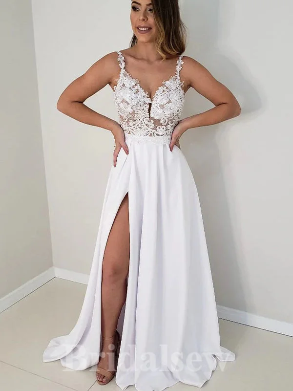 "Petite women's dresses with flattering fits"A-line Discount Floor-Length Slit Unique Garden Beach Vintage Long Wedding Dresses WD329 "Petite women's dresses with flattering fits"A-line Discount Floor-Length Slit Unique Garden Beach Vintage Long Wedding Dresses WD329