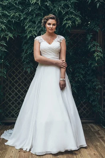 "Mother of the bride dresses for women in elegant styles"A-Line Floor-Length V-Neck Cap Chiffon Appliques Criss Cross Court Train Appliques Dress "Mother of the bride dresses for women in elegant styles"A-Line Floor-Length V-Neck Cap Chiffon Appliques Criss Cross Court Train Appliques Dress
