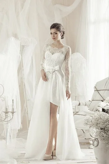 "Bohemian - style women's dresses for music festivals"A-Line Knee-Length Square Long-Sleeve Lace Dress With Bow And Appliques "Bohemian - style women's dresses for music festivals"A-Line Knee-Length Square Long-Sleeve Lace Dress With Bow And Appliques
