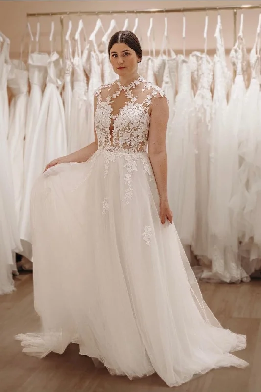 "Vintage - look women's dresses for a retro charm"A-line Lace Bride Dress for Women with Illusion Neckline "Vintage - look women's dresses for a retro charm"A-line Lace Bride Dress for Women with Illusion Neckline