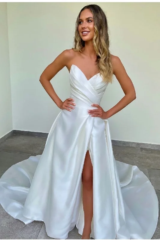 "Satin dresses for women for a luxurious appearance"A-line Satin Bride Dress with Pleated Sweetheart Bodice "Satin dresses for women for a luxurious appearance"A-line Satin Bride Dress with Pleated Sweetheart Bodice