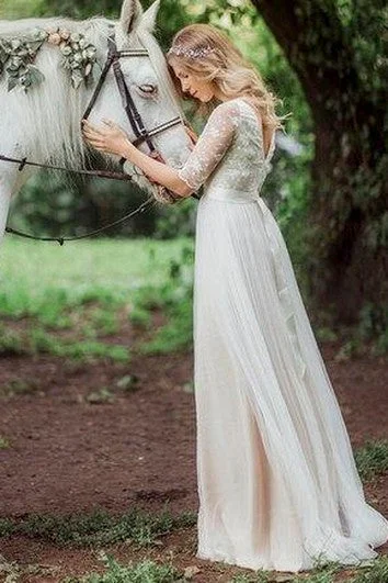 "Satin dresses for women for a luxurious appearance"A-Line Tulle and Lace Wedding Dress