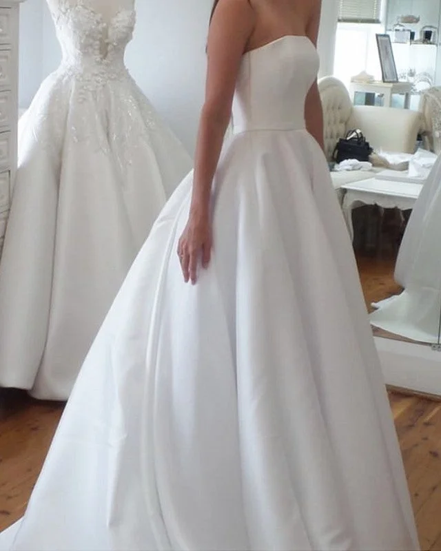 "Black tie dresses for women for formal galas"A Line Wedding Dress Satin Sleeveless