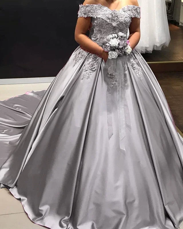 "Designer - inspired women's evening dresses"Princess Ball Gown Off The Shoulder Satin Dresses With 3D Flowers "Designer - inspired women's evening dresses"Princess Ball Gown Off The Shoulder Satin Dresses With 3D Flowers