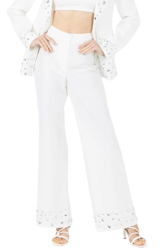 Lightweight track pants for women in sportsAmeli White Flared Pants