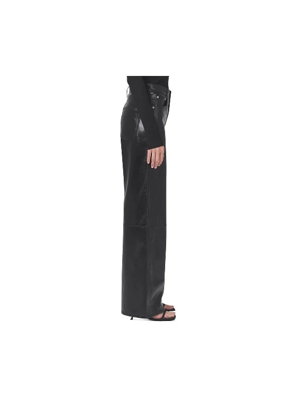 Ripped wide leg boyfriend jeans for women in a casual and cool styleAnnna Womens Lamb Leather Patent Straight Leg Pants