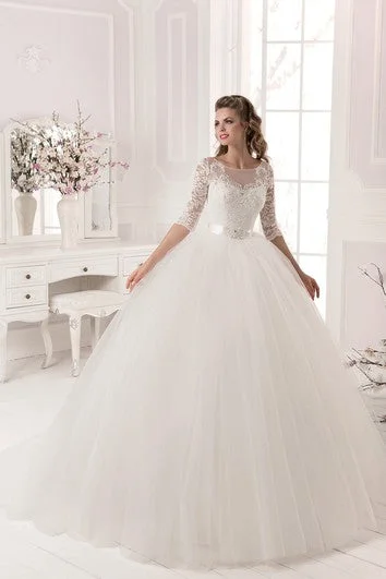 "Striped dresses for women with a classic touch"Ball Gown Lace&Tulle Long Sleeve Dress with Crystal Detailing "Striped dresses for women with a classic touch"Ball Gown Lace&Tulle Long Sleeve Dress with Crystal Detailing