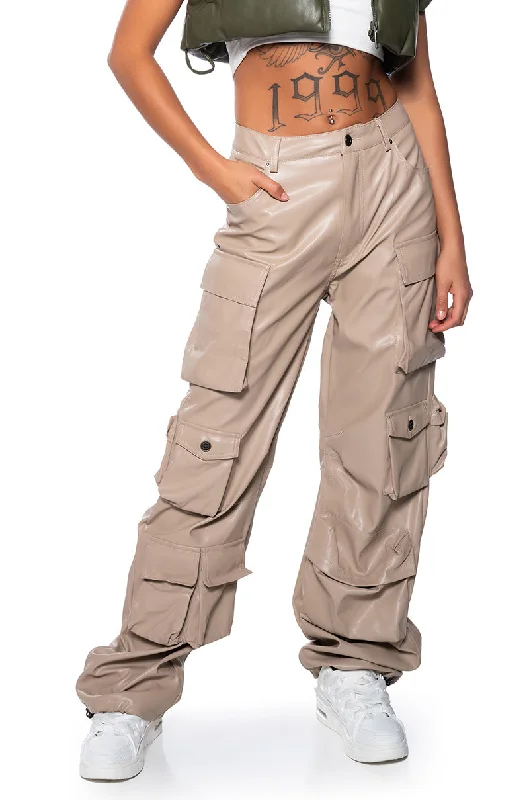 Striped pants for women in a bold lookBASICALLY A MODEL PU CARGO PANT