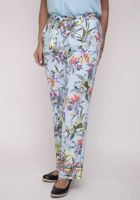 Recycled fabric pants for women in an eco - friendly and sustainable styleBianca Floral Straight Trousers, Blue Multi Recycled fabric pants for women in an eco - friendly and sustainable styleBianca Floral Straight Trousers, Blue Multi