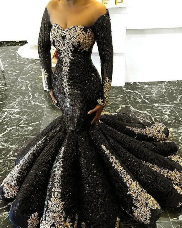 "Exclusive Discount: 30% Off All Women's Dresses for a Limited Period"Black Long Sleeve Mermaid Sequin Prom Dresses Gold Lace "Exclusive Discount: 30% Off All Women's Dresses for a Limited Period"Black Long Sleeve Mermaid Sequin Prom Dresses Gold Lace