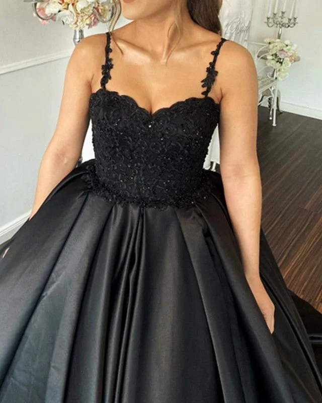 "Midi dresses for women with unique patterns"Black Satin Ball Gown Corset Dresses