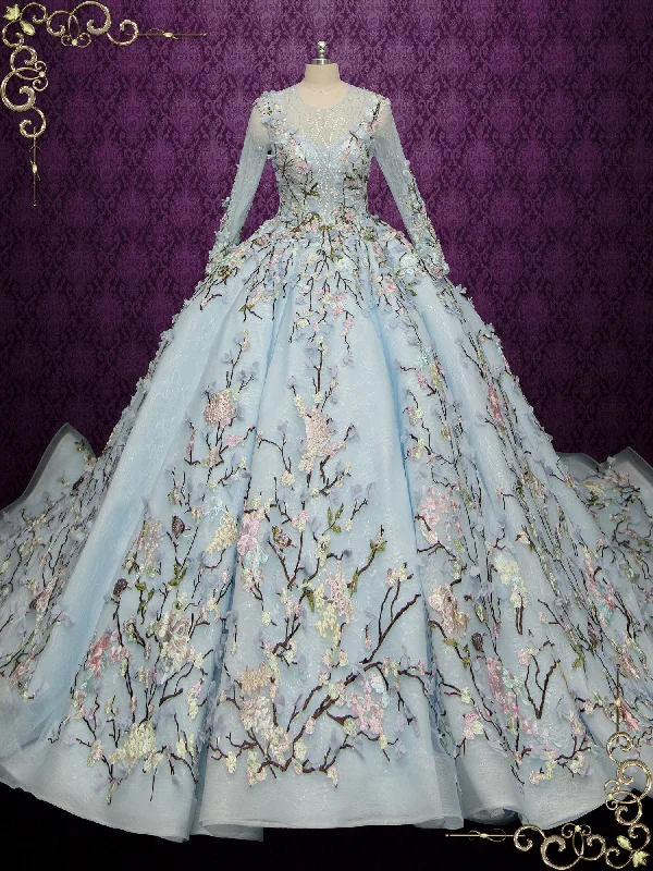 "A - line dresses for women to flatter the figure"Blue Ball Gown Floral Lace Wedding Dress OPHELIA "A - line dresses for women to flatter the figure"Blue Ball Gown Floral Lace Wedding Dress OPHELIA