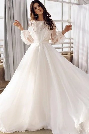 "Lace dresses for women for a romantic and elegant look"Bohemian Bateau A Line Floor-length Sweep Train Long Sleeve Wedding Dress "Lace dresses for women for a romantic and elegant look"Bohemian Bateau A Line Floor-length Sweep Train Long Sleeve Wedding Dress