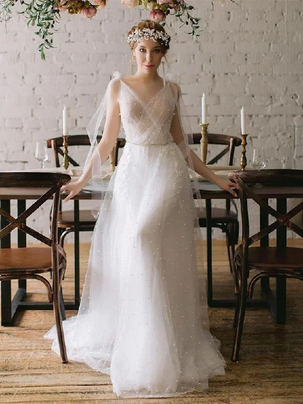 "Polka dot dresses for women with a retro vibe"Boho Pearls Ivory Wedding Dresses, Elegant Wedding Gown, Affordable Wedding Dresses, A-line Wedding Dresses, 2021 Wedding Dresses "Polka dot dresses for women with a retro vibe"Boho Pearls Ivory Wedding Dresses, Elegant Wedding Gown, Affordable Wedding Dresses, A-line Wedding Dresses, 2021 Wedding Dresses