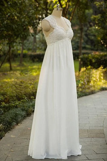 "Beach wedding dresses for women for a laid - back ceremony"Cap Sleeve Chiffon Lace Weddig Dress "Beach wedding dresses for women for a laid - back ceremony"Cap Sleeve Chiffon Lace Weddig Dress