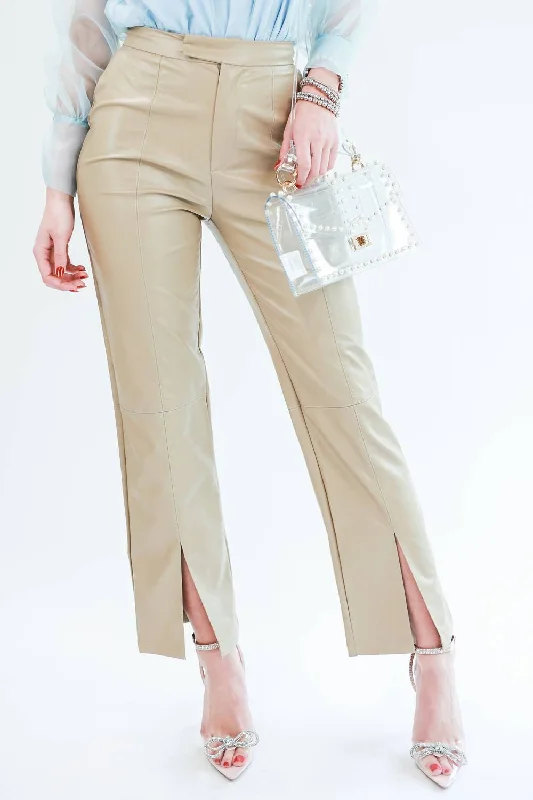 Wide leg silk blend pants for women in a luxurious and flowy styleCaroline Faux Leather Pants In Beige Wide leg silk blend pants for women in a luxurious and flowy styleCaroline Faux Leather Pants In Beige