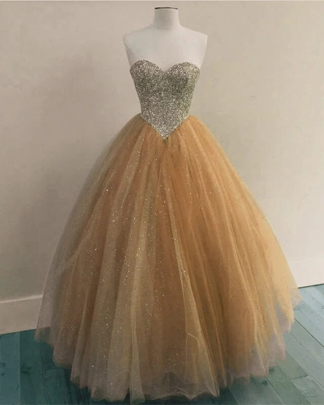 "Satin dresses for women for a luxurious appearance"Beaded Sweetheart Champagne Ball Gown Corset Dresses "Satin dresses for women for a luxurious appearance"Beaded Sweetheart Champagne Ball Gown Corset Dresses