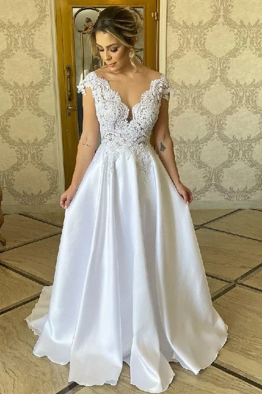 "Sequined dresses for women to shine at parties"Classic A-line Wedding Gown with Lace Appliques Bodice "Sequined dresses for women to shine at parties"Classic A-line Wedding Gown with Lace Appliques Bodice